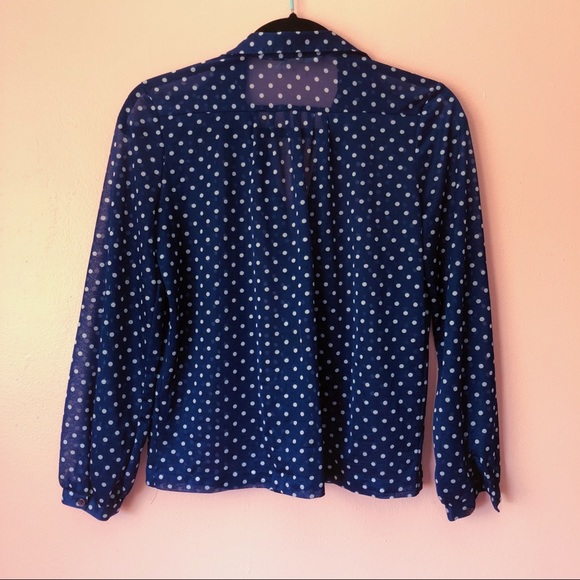 Vintage Navy White Polka Dot Blouse - Picture 3 of 3